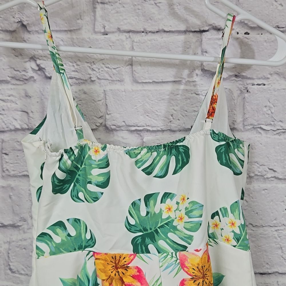 Tropical Floral Pineapple Romper Cutout Bow Tie Summer Playsuit Buckle Euro Glam - Picture 8 of 15